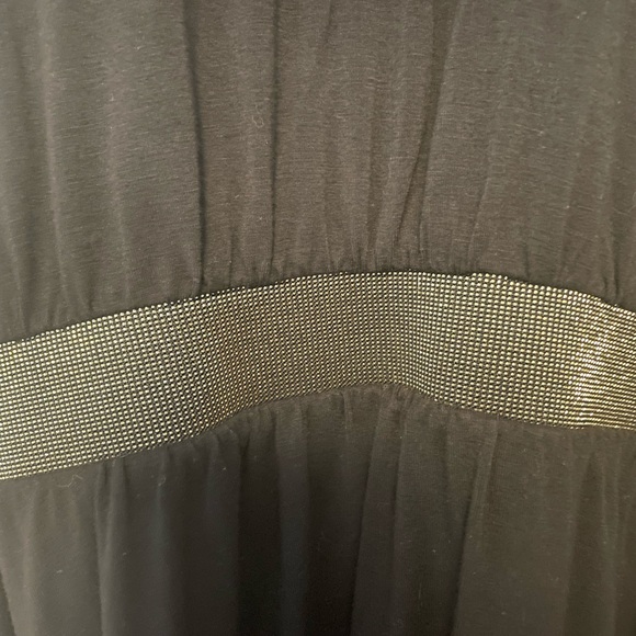 Black A-Line Party Dress with Beaded V-Neck - Picture 3 of 8